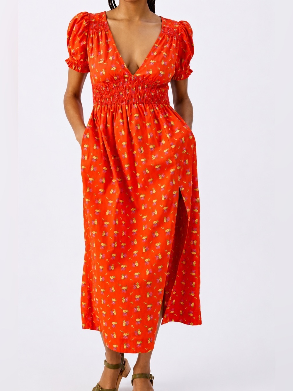 Urban Outfitters Liliana side slit orange floral dress, large